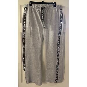 Bebe Sleepwear Gray w Logo Stripe Drawstring Lounge Pajama Sweatpants Sz XL